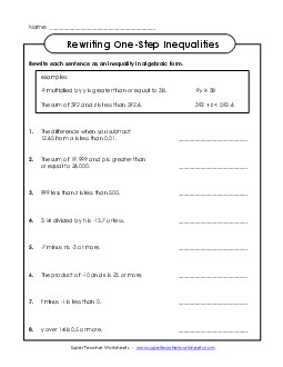 Rewriting Inequalities (Single-Step; Intermediate) Worksheet