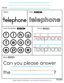 Worksheet 1: Telephone Sight Words Individual Worksheet