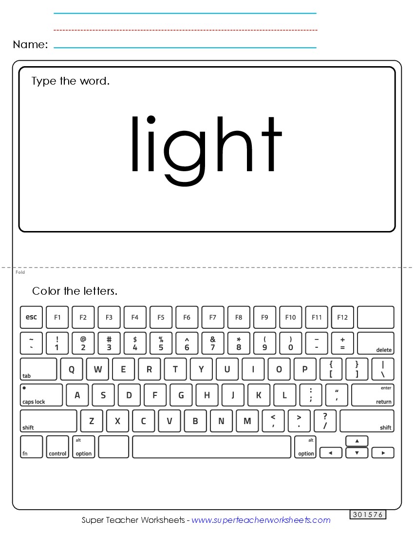 Type the Word: Light Sight Words Individual Worksheet