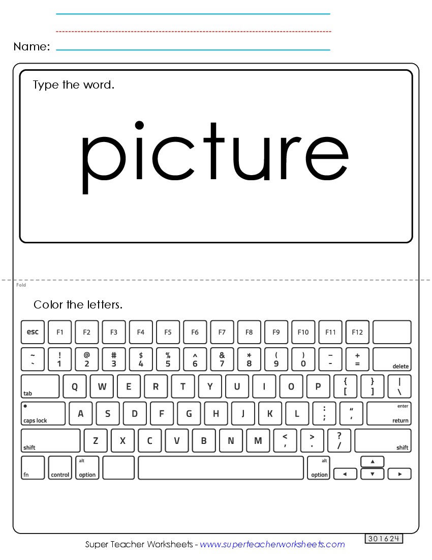 Type the Word: Picture Sight Words Individual Worksheet