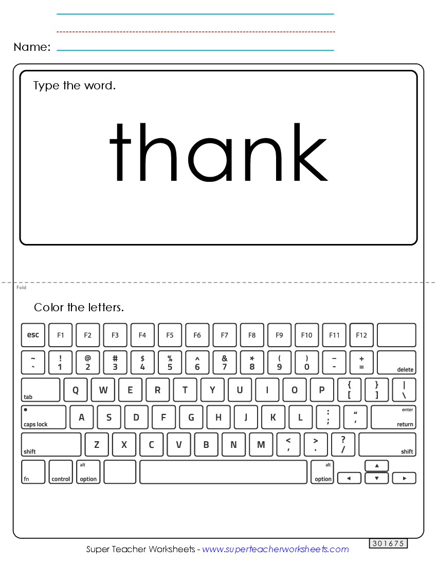 Type the Word: Thank Sight Words Individual Worksheet