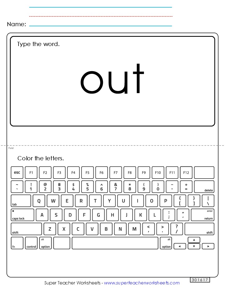 Type the Word: Out Sight Words Individual Worksheet