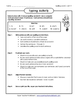 Typing Sentences (C-19)  Spelling C Worksheet