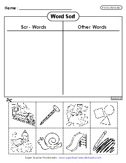 Word Sort (Scr- Words) Phonics Blends Worksheet