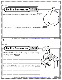 Fix the Sentences D-51 through D-55 Worksheet