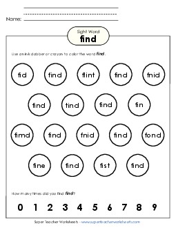 Dab or Color: Find Sight Words Individual Worksheet