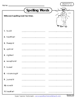 Write Words Twice (F-24) Spelling F Worksheet