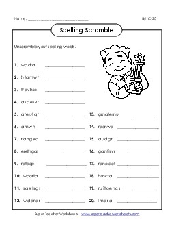 Word Scramble (C-20) Free Spelling C Worksheet