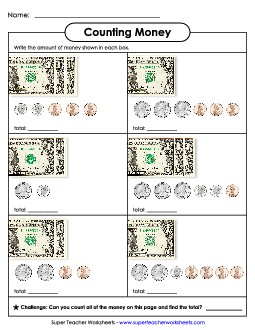 Counting Money 1 (Up to $4) Worksheet