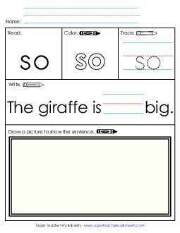 Worksheet 3: So Sight Words Individual Worksheet