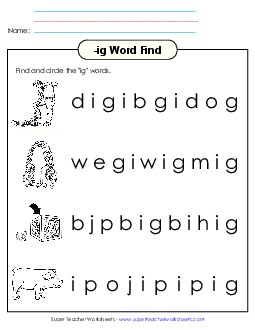 Circle the Words (-ig) Word Families Worksheet