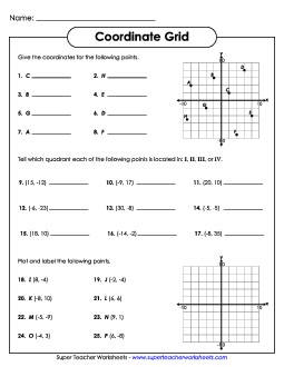 Coordinate Grid  (Positive and Negative) Geometry Worksheet