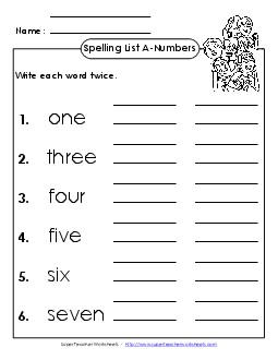 Write Twice (A-Number Words)  Spelling A Worksheet