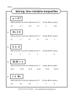 Solution Sets (Intermediate) Inequalities Worksheet