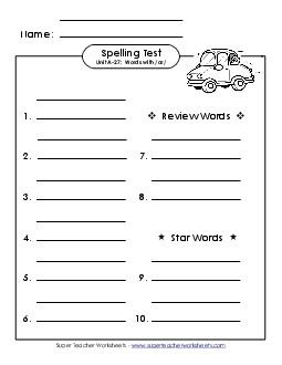 Spelling Test (A-27) Free Spelling A Worksheet