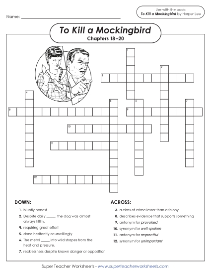 New Vocabulary Crossword for Chapters 18–20 Worksheet New Vocabulary Crossword for Chapters 18–20 Worksheet