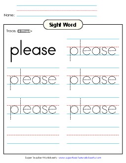 Trace the Word: Please Sight Words Individual Worksheet