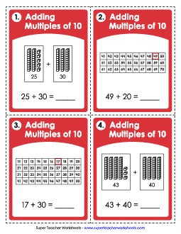 Task Cards: Adding Multiples of 10 Addition Worksheet