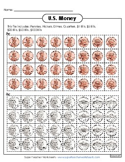 US Money: Cut-Out Coins and Bills Counting Money Worksheet