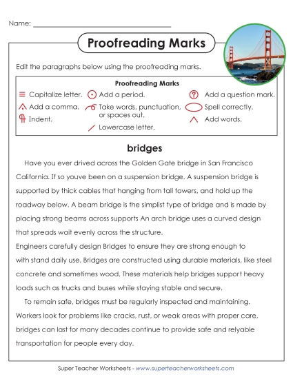New Proofreading: Bridges Worksheet New Proofreading: Bridges Worksheet