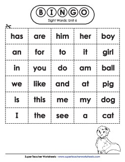 Sight Word Bingo (Unit 6) Sight Words Worksheet