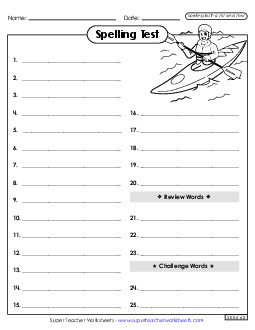 Spelling Test (F-6) Spelling F Worksheet