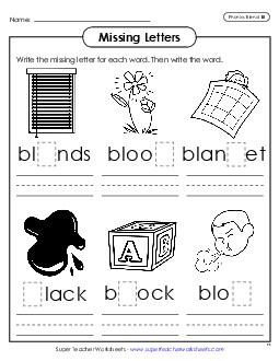 Missing Letters (Bl- Words) Phonics Blends Worksheet