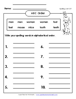 ABC Order: Write List (B-29) Spelling B Worksheet