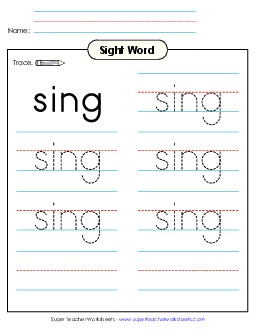 Trace the Word: Sing Sight Words Individual Worksheet