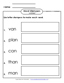 Letter Stampers Activity (-an Words)  Word Families Worksheet