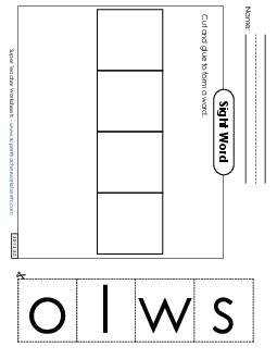 Large Cut-and-Glue: Slow Sight Words Individual Worksheet