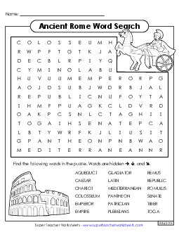 Ancient Rome Word Search Wordsearch Worksheet