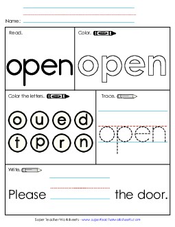 Worksheet 1: Open Sight Words Individual Worksheet