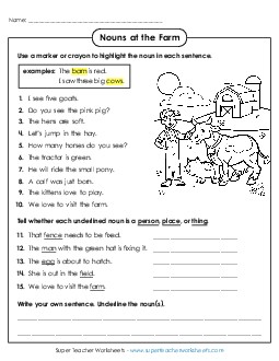 Nouns at the Farm Worksheet