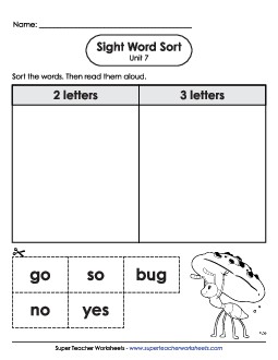 Sight Word Sort (Unit 7) Sight Words Worksheet