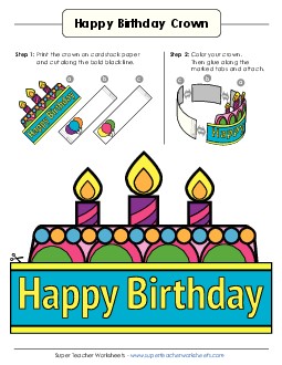 Birthday Crown (Full Color) Worksheet