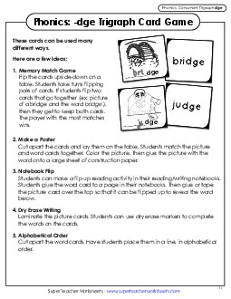 New Phonics Card Game (-dge Trigraph) Worksheet