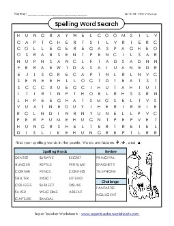 Word Search (D-25) Spelling D Worksheet