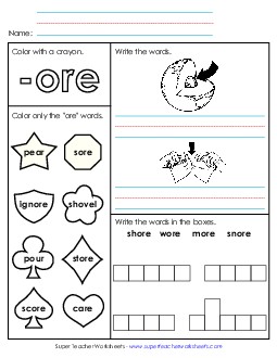 Worksheet 1 (-ore Words) Word Families Worksheet