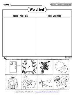 Word Sort (-dge Words) - Advanced Phonics Trigraphs Worksheet