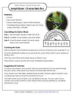 Amphibian Characteristics: Cipher Wheel Facts Animals Worksheet