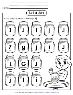 Letter J j Recognition - Jars Alphabet Worksheet