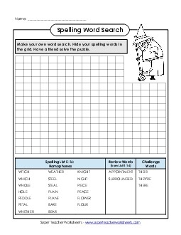 Make-a-Search (E-16) Spelling E Worksheet