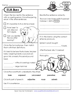 ELA Buzz: Week 11 Worksheets 51 through 55 Daily Ela Review Worksheet