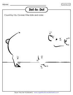 Dot-to-Dot:  Counting by 10s to 100 Worksheet