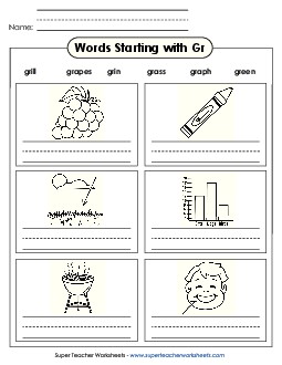 Writing Words that Start with GR Phonics Blends Worksheet