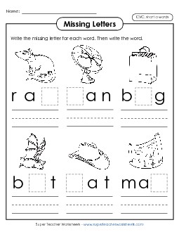 Missing Letters (Short A Words) Phonics Cvc Worksheet