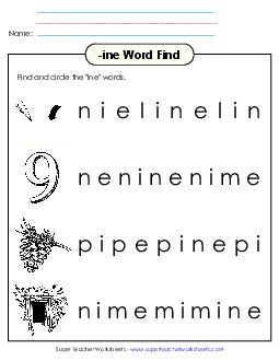 Circle the Words (-ine) Word Families Worksheet