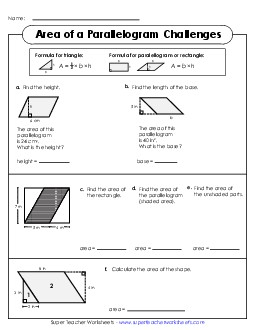 Area of a Parallelogram Challenges (Basic) Worksheet