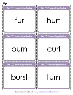 Flash Cards: /ûr/ Spelled <i>ur</i> Phonics R Controlled Vowels Worksheet